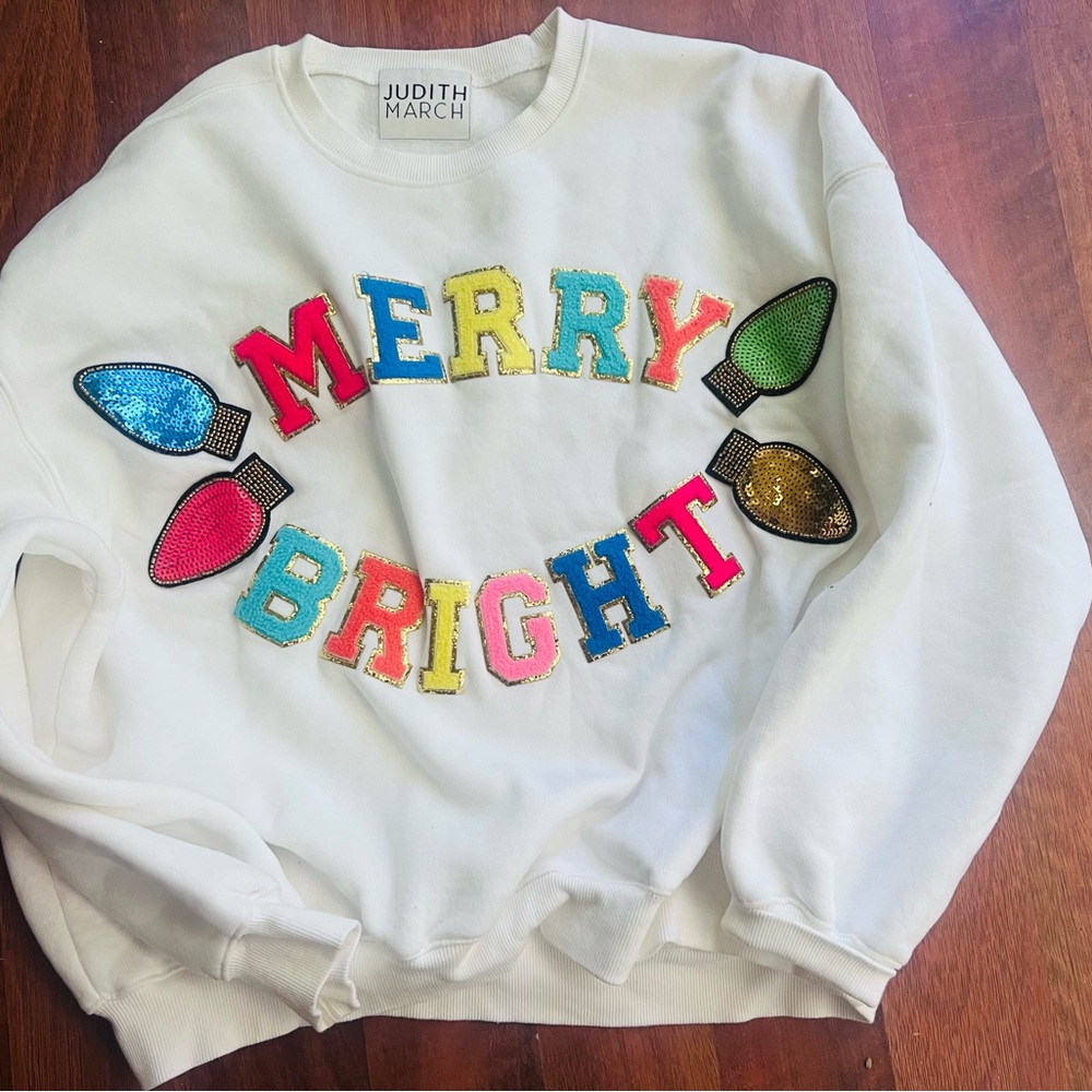 Judith March White Sweatshirt with Colorful Sequin Design